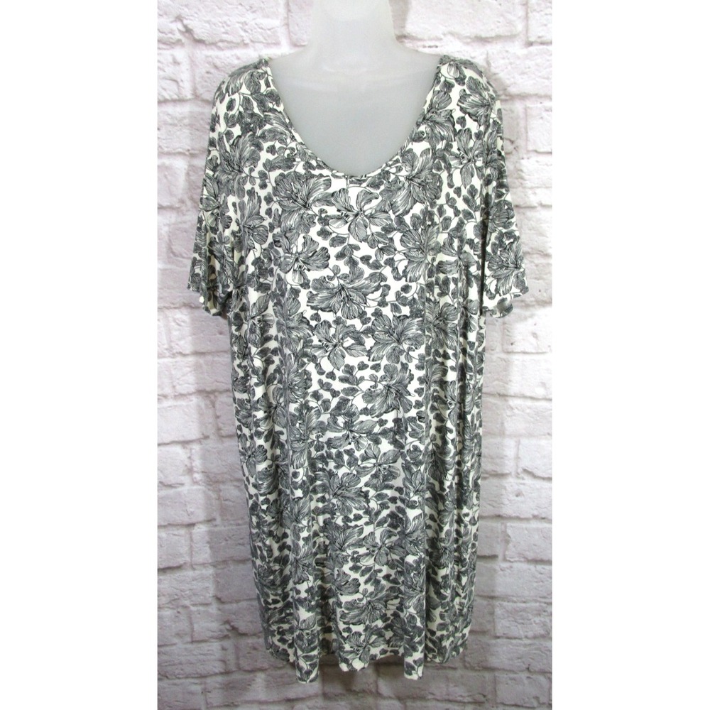 J Jill Wearever Collection White Black Floral Dress XL Soft Stretchy Pullover